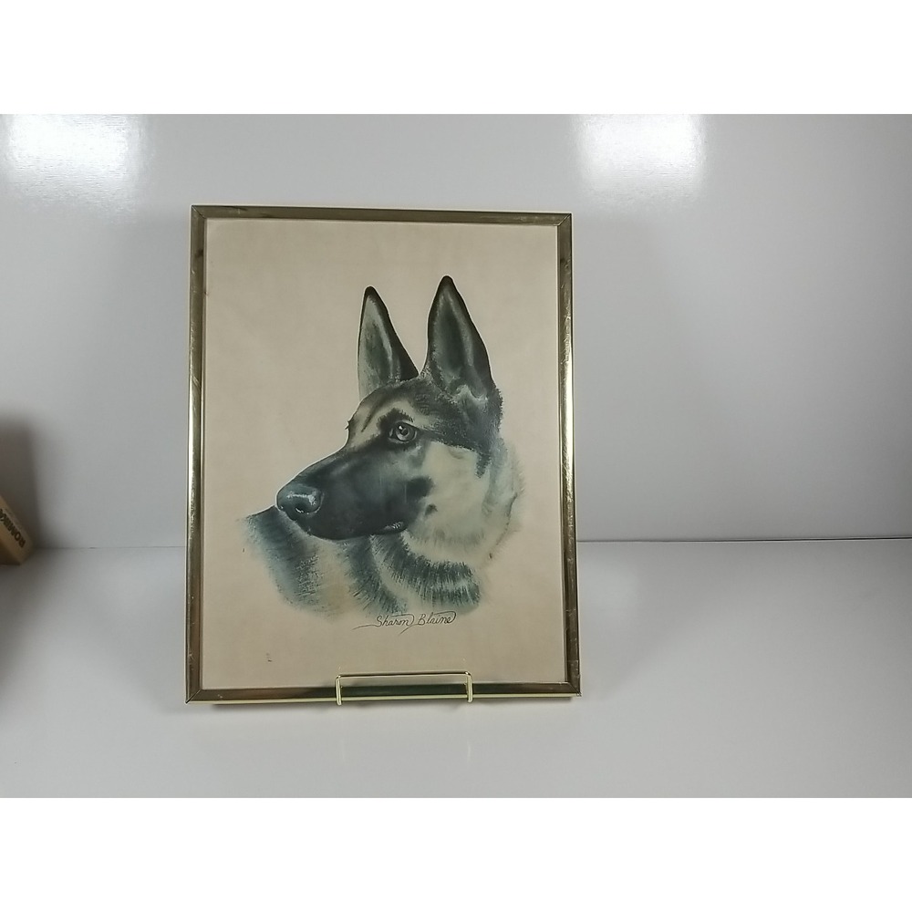 Vtg Mid Century Modern 1960s Sharon Blaine German Shepherd Dog Lithograph Print
